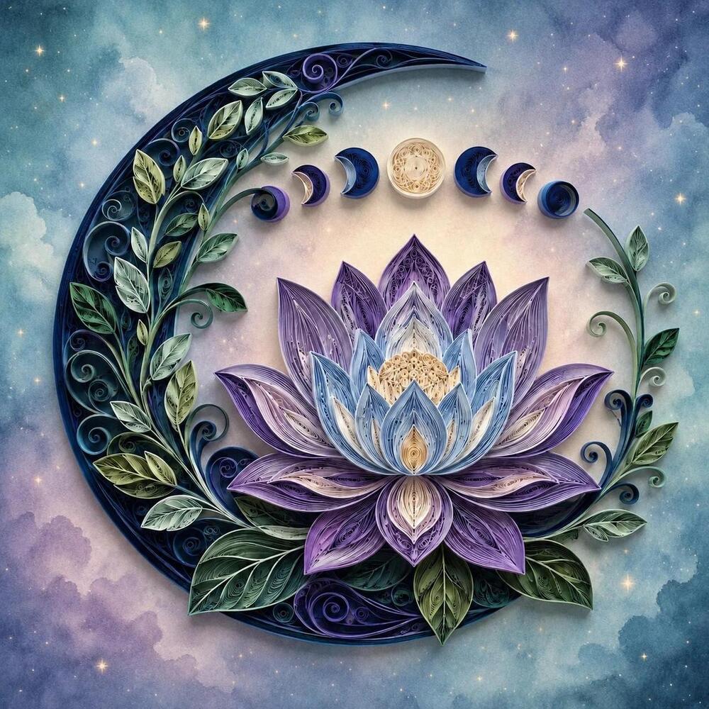 8x8 Framed Lotus Moon Art Print – Celestial Floral Wall Decor
